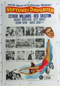 4p281 NEPTUNE'S DAUGHTER linen 1sh '49 wonderful art of Red Skelton & sexy swimmer Esther Williams!