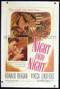 4p284 NIGHT UNTO NIGHT linen 1sh '49 Ronald Reagan & Viveca Lindfors couldn't hide their secret!