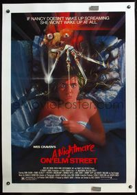 4p286 NIGHTMARE ON ELM STREET linen 1sh '84 Wes Craven classic, awesome Matthew horror art!
