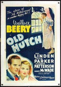 4p289 OLD HUTCH linen style C 1sh '36 stone litho of lazy Wallace Beery, who has found $100,000!