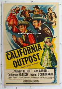 4p290 OLD LOS ANGELES linen 1sh R53 art of Wild Bill Elliot caught by bad guy, California Outpost!