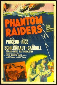 4p310 PHANTOM RAIDERS linen 1sh '40 Walter Pidgeon as detective Nick Carter, Jacques Tourneur