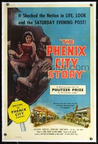4p311 PHENIX CITY STORY linen 1sh '55classic noir filmed in the sin city it took military to subdue!