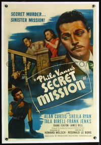 4p312 PHILO VANCE'S SECRET MISSION linen 1sh '47 detective Alan Curtis is on a sinister mission!