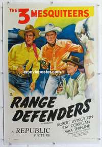 4p330 THREE MESQUITEERS stock 1sh '47 Bob Livingston, Ray Corrigan & Max Terhune, Range Defenders