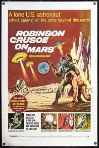 4p343 ROBINSON CRUSOE ON MARS linen 1sh '64 cool art of Paul Mantee & his man Friday Victor Lundin!