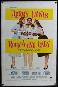 4p344 ROCK-A-BYE BABY linen 1sh '58 Jerry Lewis with Marilyn Maxwell, Connie Stevens, and triplets!