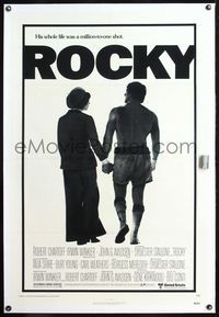 4p345 ROCKY linen 1sh '77 boxer Sylvester Stallone holding hands with Talia Shire, boxing classic!