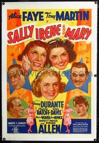 4p351 SALLY, IRENE & MARY linen style B 1sh '38 art of Alice Faye, Jimmy Durante & Fred Allen!