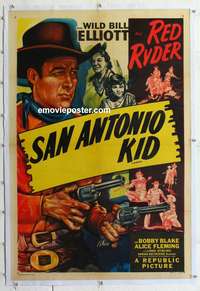 4p352 WILD BILL ELLIOTT linen stock 1sh '49 Bill Elliott as Red Ryder, San Antonio Kid!