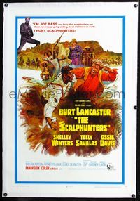 4p353 SCALPHUNTERS linen 1sh '68 great art of Burt Lancaster & Ossie Davis fighting in mud!