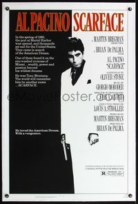 4p354 SCARFACE linen 1sh '83 best image of Al Pacino as Tony Montana, Brian De Palma, Oliver Stone