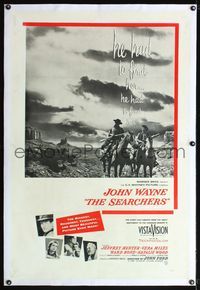 4p356 SEARCHERS linen military 1sh R60s classic image of John Wayne in Monument Valley, John Ford