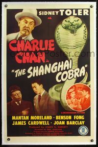4p358 SHANGHAI COBRA linen 1sh '45 Sidney Toler as Charlie Chan, Mantan Moreland, Benson Fong