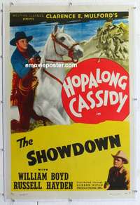 4p363 HOPALONG CASSIDY linen style C stock 1sh '40s William Boyd as Hopalong Cassidy, Showdown!