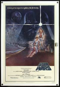4p379 STAR WARS linen style A 1sh '77 George Lucas classic sci-fi epic, great art by Tom Jung!