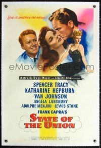 4p381 STATE OF THE UNION linen 1sh '48 Capra, art of Spencer Tracy, Kate Hepburn & Angela Lansbury!