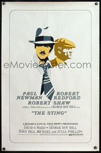 4p006 STING 1sh '74 really cool completely different art of con men Paul Newman & Robert Redford!