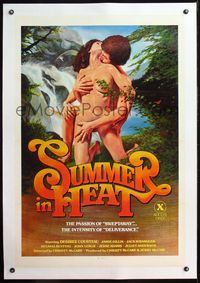 4p388 SUMMER IN HEAT linen 1sh '79 super sexy artwork of naked man and woman in throes of ecstasy!