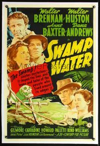 4p391 SWAMP WATER linen 1sh '41 Jean Renoir, cool artwork of top stars by the mysterious swamp!