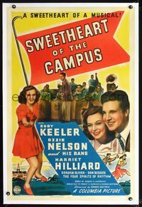 4p392 SWEETHEART OF THE CAMPUS linen 1sh '41 Ruby Keeler, Ozzie & Harriet, cool big band image!