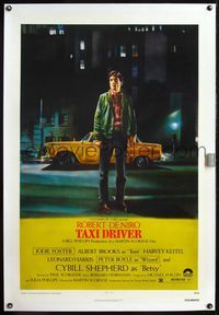 4p396 TAXI DRIVER linen 1sh '76 classic art of Robert De Niro by cab, directed by Martin Scorsese!