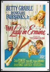 4p397 THAT LADY IN ERMINE linen 1sh '48 stone litho of sexiest Betty Grable & Douglas Fairbanks Jr.!