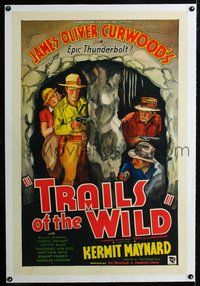 4p420 TRAILS OF THE WILD linen 1sh '35 stone litho of Kermit Maynard, James Oliver Curwood's story!