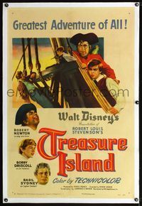 4p424 TREASURE ISLAND linen 1sh '50 Bobby Driscoll, Robert Newton as pirate Long John Silver!