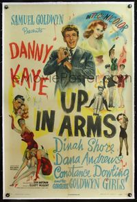 4p433 UP IN ARMS linen 1sh '44 funnyman Danny Kaye & sexy Dinah Shore, half-dressed Goldwyn Girls!
