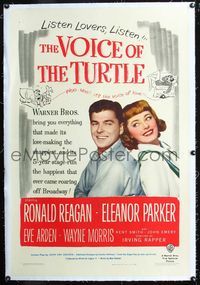 4p437 VOICE OF THE TURTLE linen 1sh '48 c/u of smiling Ronald Reagan & Eleanor Parker back-to-back!