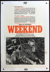 4p443 WEEK END linen 1sh '67 Jean-Luc Godard, Mireille Darc held at gunpoint by guerilla in jungle!