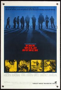 4p448 WILD BUNCH linen 1sh '69 Sam Peckinpah cowboy classic, William Holden, Ernest Borgnine