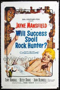 4p449 WILL SUCCESS SPOIL ROCK HUNTER linen 1sh '57 super sexy Jayne Mansfield wearing only a sheet!