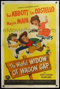 4p451 WISTFUL WIDOW OF WAGON GAP linen 1sh '47 Bud Abbott & Lou Costello chased by Majorie Main!