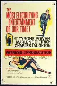 4p452 WITNESS FOR THE PROSECUTION linen 1sh '58 Billy Wilder, Tyrone Power, sexy Marlene Dietrich!
