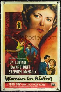 4p453 WOMAN IN HIDING linen 1sh '50 Ida Lupino is on the run from her crazy husband Stephen McNally!