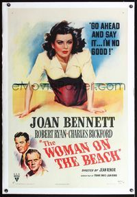 4p454 WOMAN ON THE BEACH linen 1sh '46 go ahead and say sexy bad girl Joan Bennett is no good!