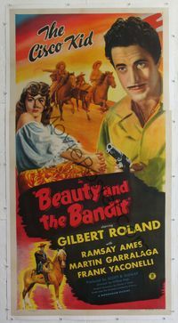 4r067 BEAUTY & THE BANDIT linen 3sh '46 Gilbert Roland as the Cisco Kid, pretty Ramsay Ames!