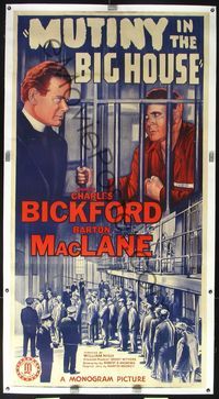 4r092 MUTINY IN THE BIG HOUSE linen 3sh '39 priest Charles Bickford, Barton MacLane behind bars!