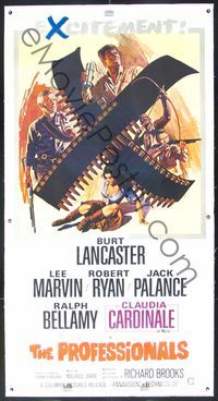 4r101 PROFESSIONALS linen 3sh '66 art of Burt Lancaster, Lee Marvin & sexy Cardinale by Terpning!