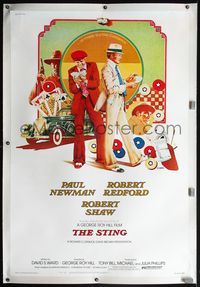 4r054 STING linen 40x60 '74 completely different art of Paul Newman & Robert Redford by Charles Moll