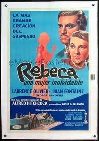 4r384 REBECCA linen Argentinean R50s Hitchcock, different art of Laurence Olivier & Joan Fontaine!