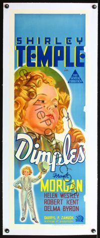 4r136 DIMPLES linen 15x40 Aust daybill '36 stone litho close up of Shirley Temple & with top hat!
