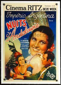 4r220 NIGHTS IN ANDALUSIA linen pre-war Belgian 23x33 '38 pretty Imeprio Argentina as Carmen!!