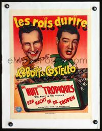 4r229 ONE NIGHT IN THE TROPICS linen Belgian 1950 great wacky image of Bud Abbott & Lou Costello!