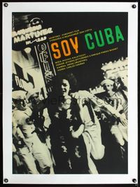 4r197 I AM CUBA linen Czech 23x32 '64 pro-Castro propaganda, pretty girl runs from U.S. sailors!