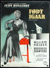 4r155 BORN YESTERDAY linen Danish '51 different image of sexy full-length Judy Holliday in nightie!