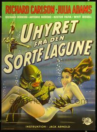4r154 CREATURE FROM THE BLACK LAGOON Danish '54different art of monster w/sexy babe & scuba divers!