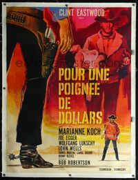 4r346 FISTFUL OF DOLLARS linen French 1p '66 Sergio Leone, art of Clint Eastwood by Vanni Tealdi!